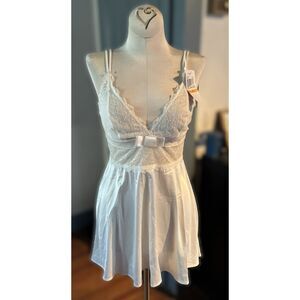 NWT Jezebel "Gloria" Satin & Lace Babydoll  2-piece Bridal Lingerie Sm Coquette